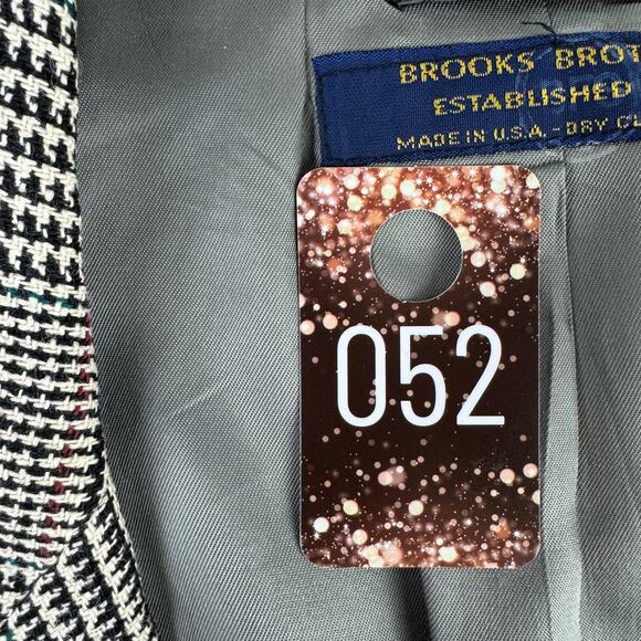 VTG 80's Brooks Brothers Black Wool Houndstooth Windowpane Blazer Size 46 Long - Picture 14 of 14